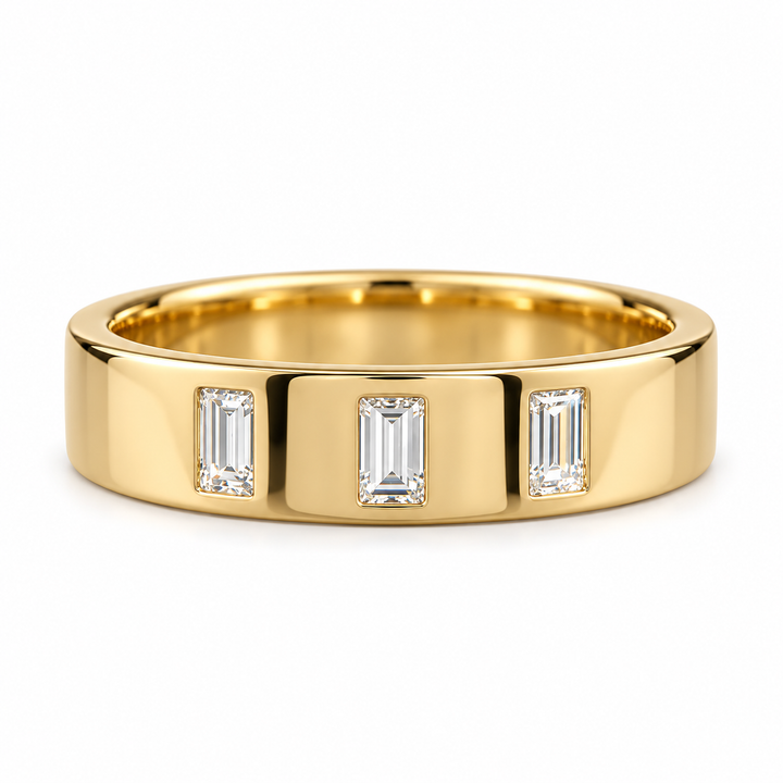 Three Stone Vertical Baguette Yellow Gold-Tone Band Ring
