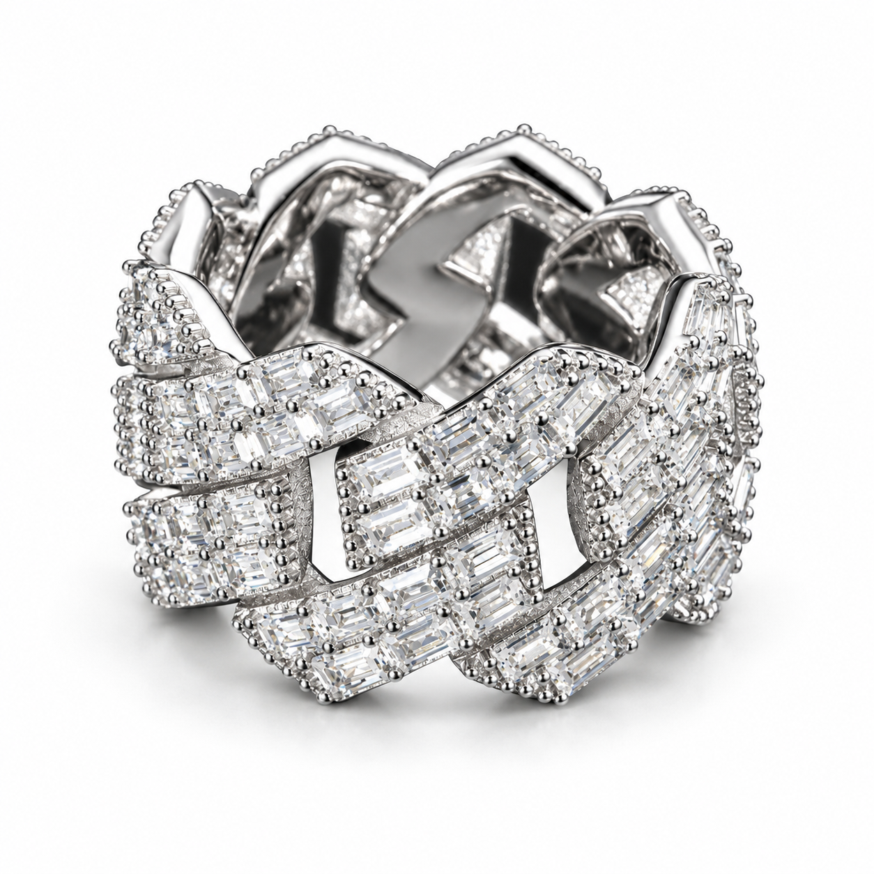 Iced Out Baguette Cuban Link Band Ring