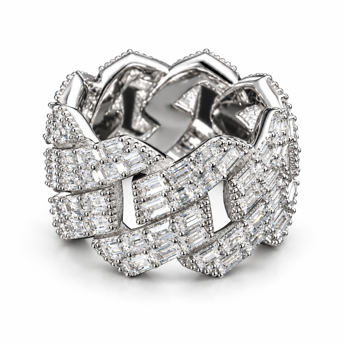 Iced Out Baguette Cuban Link Band Ring
