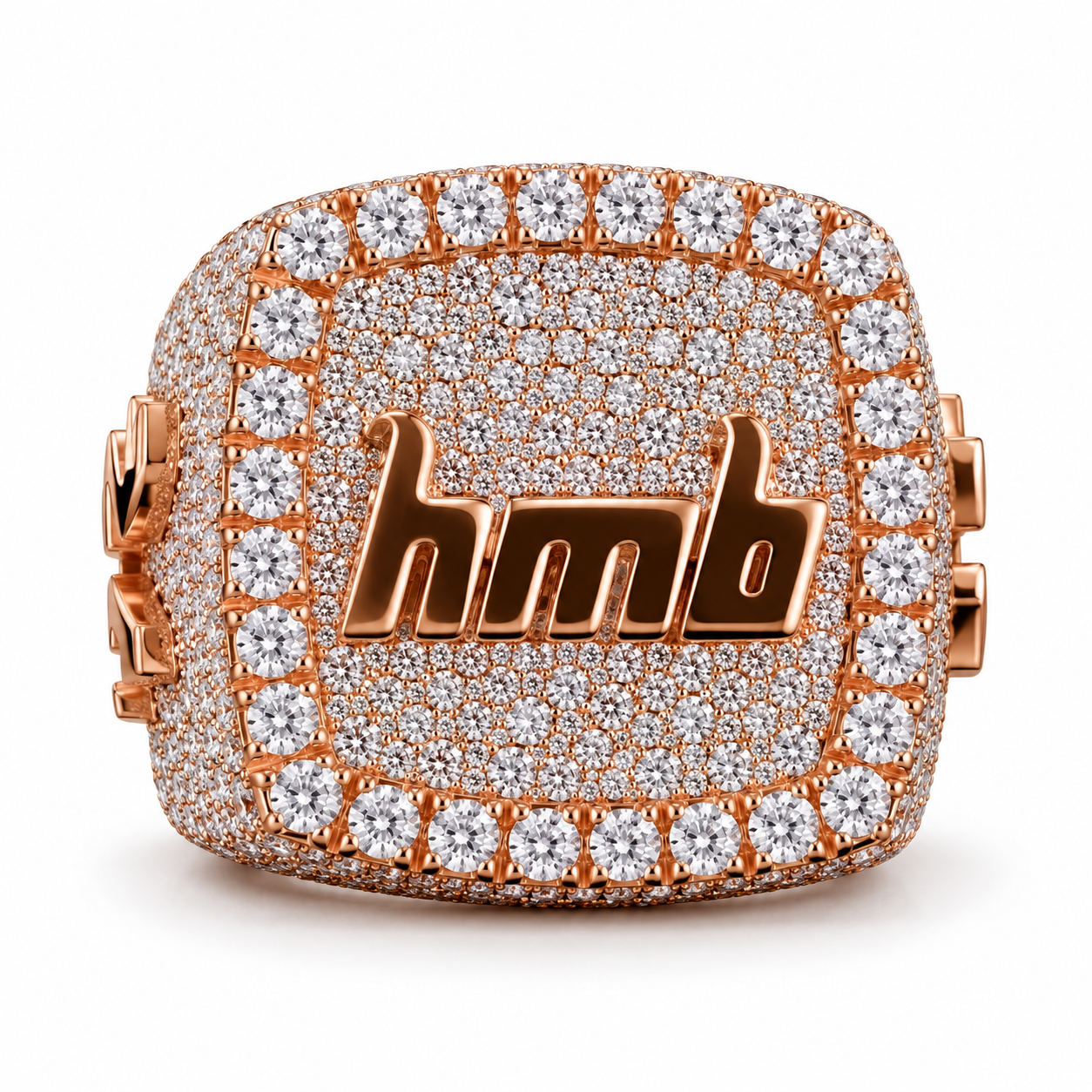 Custom Letter Logo Iced Out Rose Gold-Tone Square Ring – Hip Hop Statement Jewelry