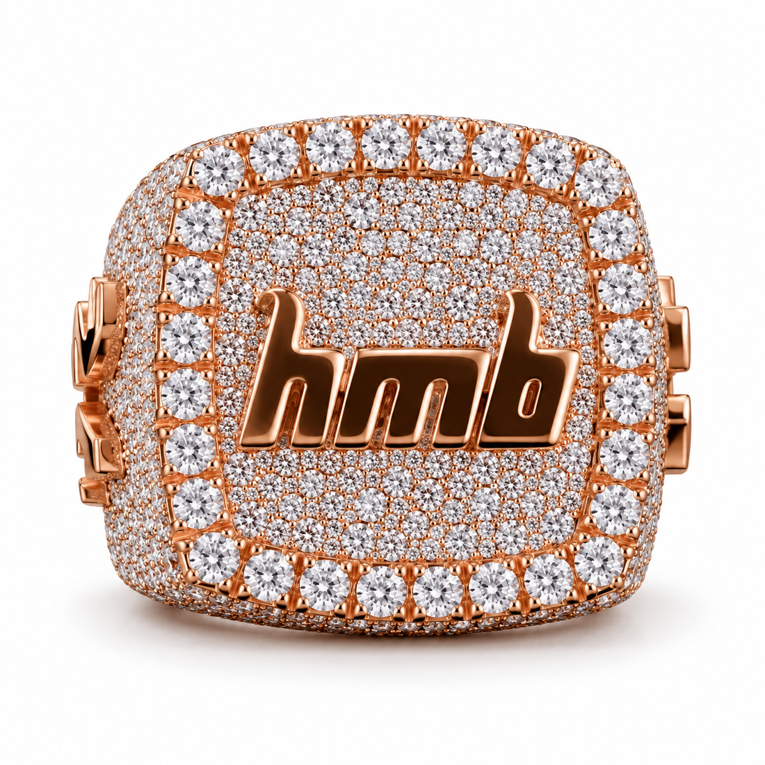 Custom Letter Logo Iced Out Rose Gold-Tone Square Ring – Hip Hop Statement Jewelry