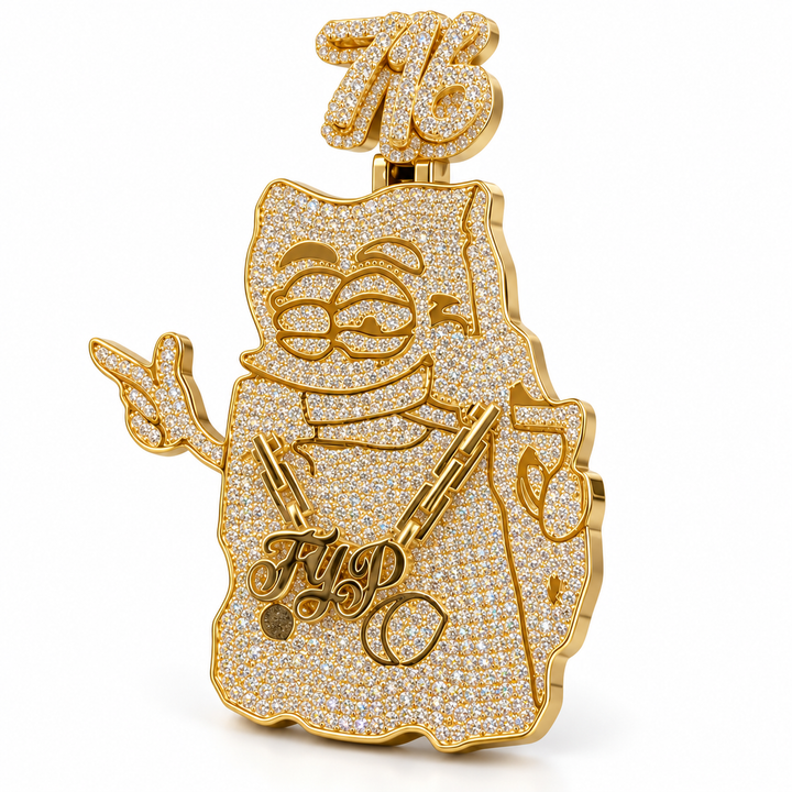 716 Cartoon Character FYP Pendant – Custom Iced Out Gold Tone Hip Hop Jewelry