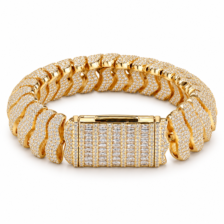Iced Out Gold Cuban Link Bracelet With Baguette Clasp | Custom Hip Hop Jewelry
