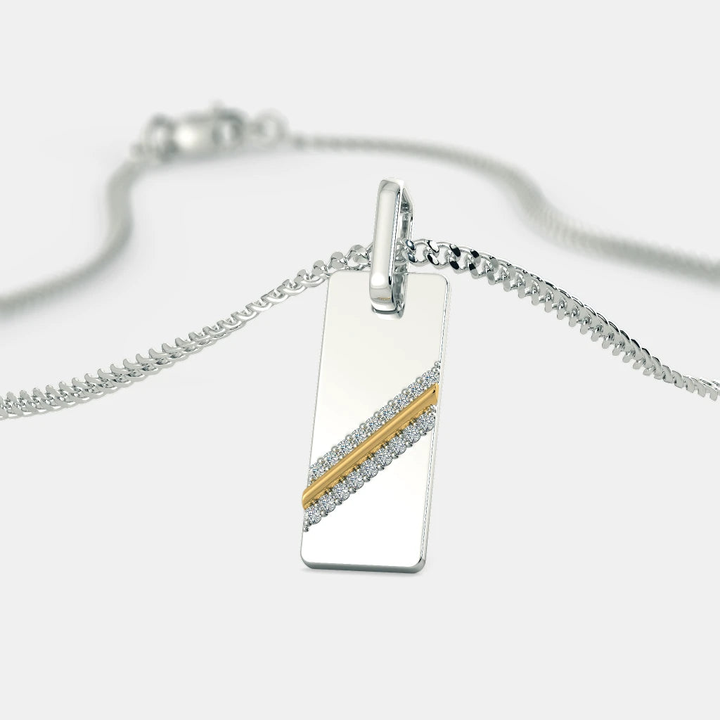 Two-Tone Diagonal Diamond Dog Tag Pendant