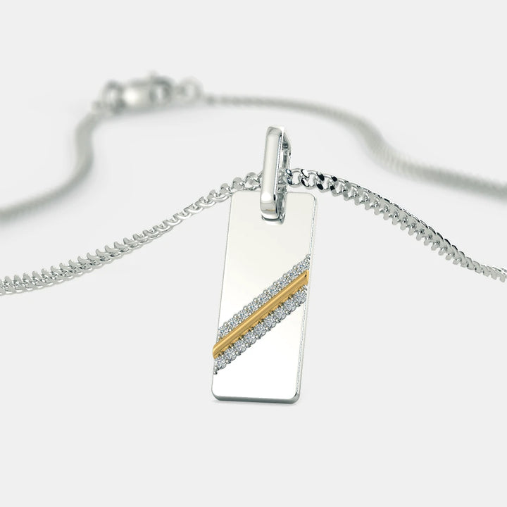 Two-Tone Diagonal Diamond Dog Tag Pendant