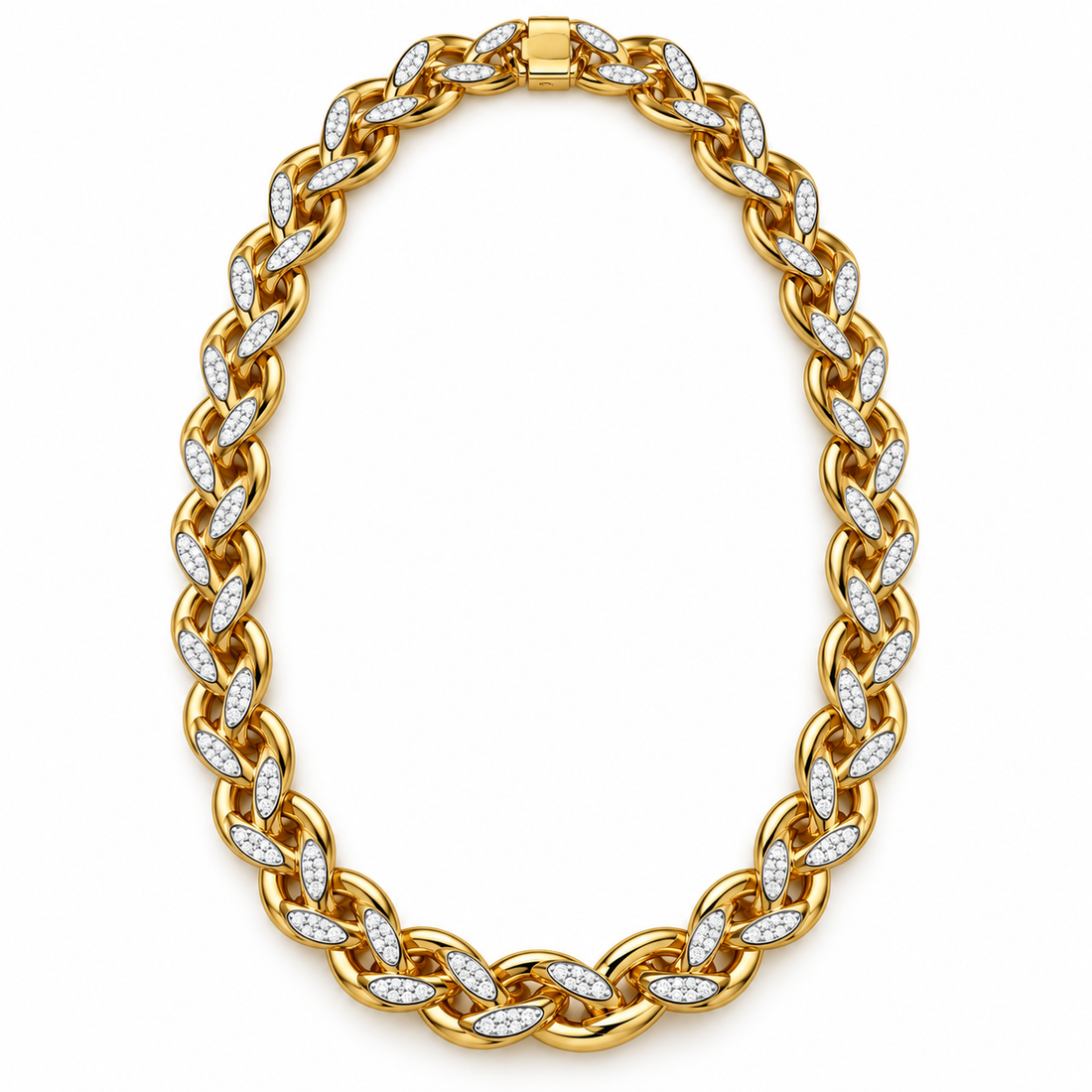 Men’s Pavé Leaf Accent Interwoven Link Chain Necklace