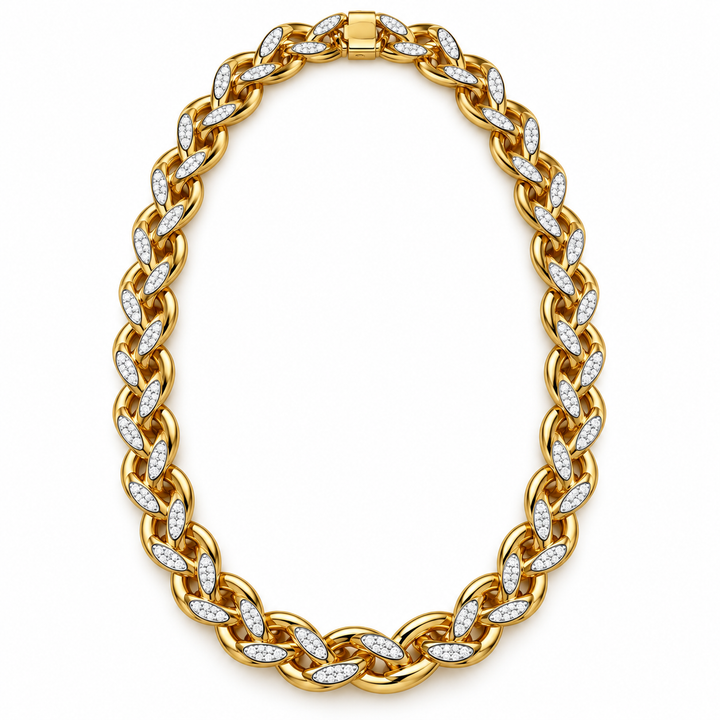 Men’s Pavé Leaf Accent Interwoven Link Chain Necklace