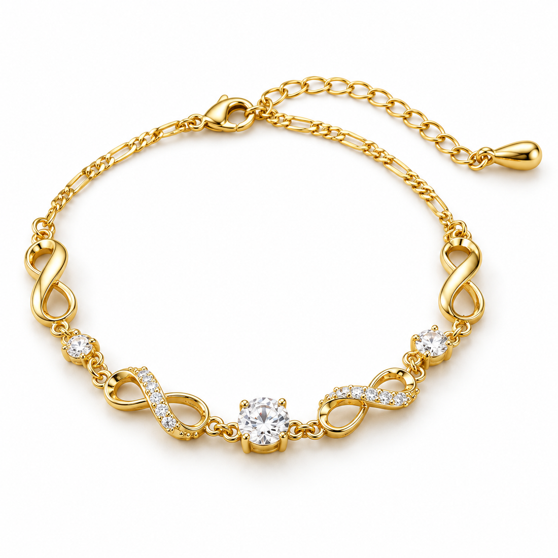 Clear Round Stone Infinity Link Yellow Gold-Tone Bracelet