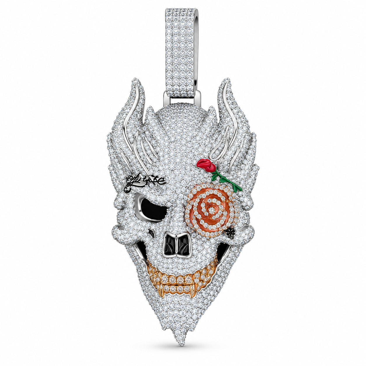Custom Iced Out Flaming Skull Pendant | Made to Order