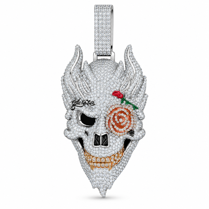 Custom Iced Out Flaming Skull Pendant | Made to Order