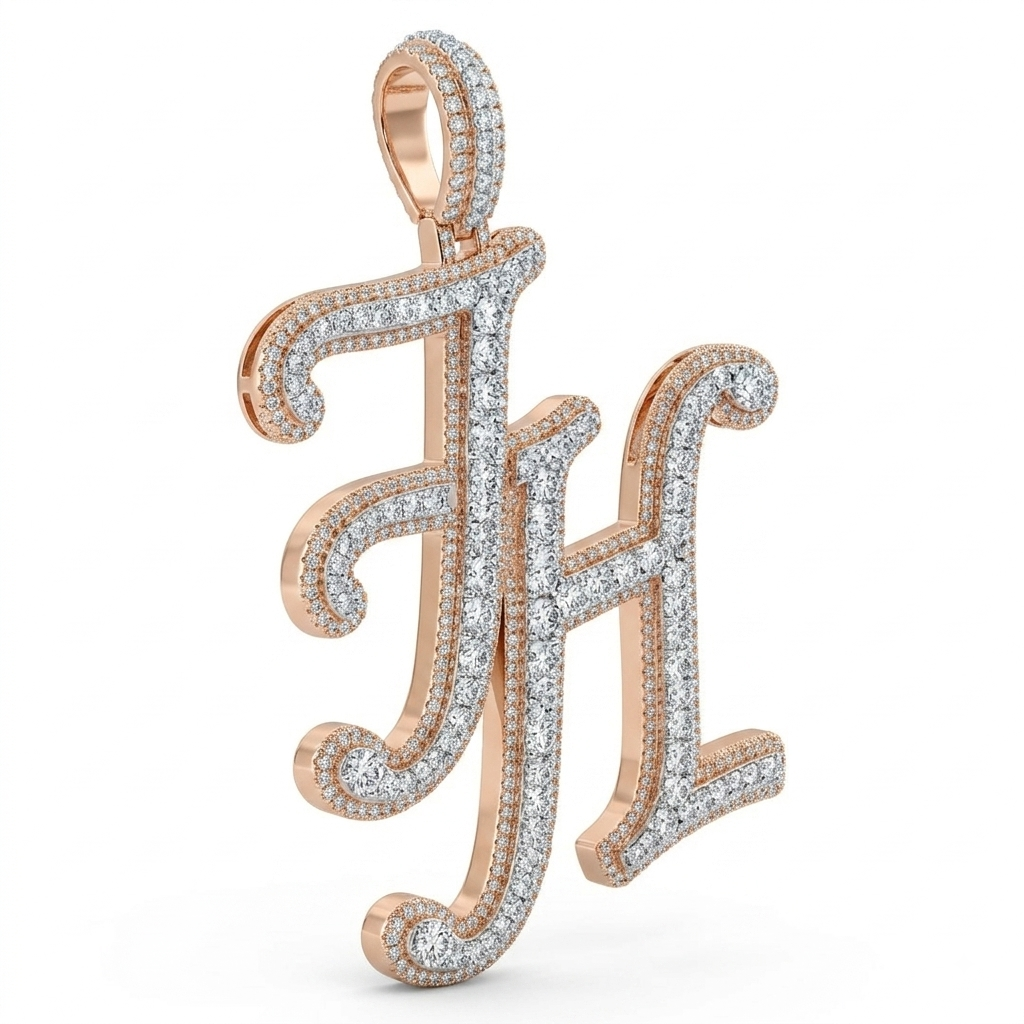 Custom Iced-Out Double Cursive Monogram "JH" Diamond Hip-Hop Pendant