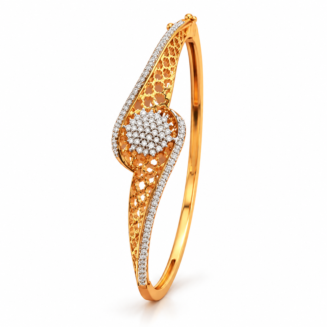 Yellow Gold-Tone Floral Filigree Swirl Bangle Bracelet