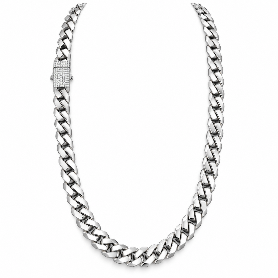 Silver-Tone Cuban Link Necklace with Pavé Clasp