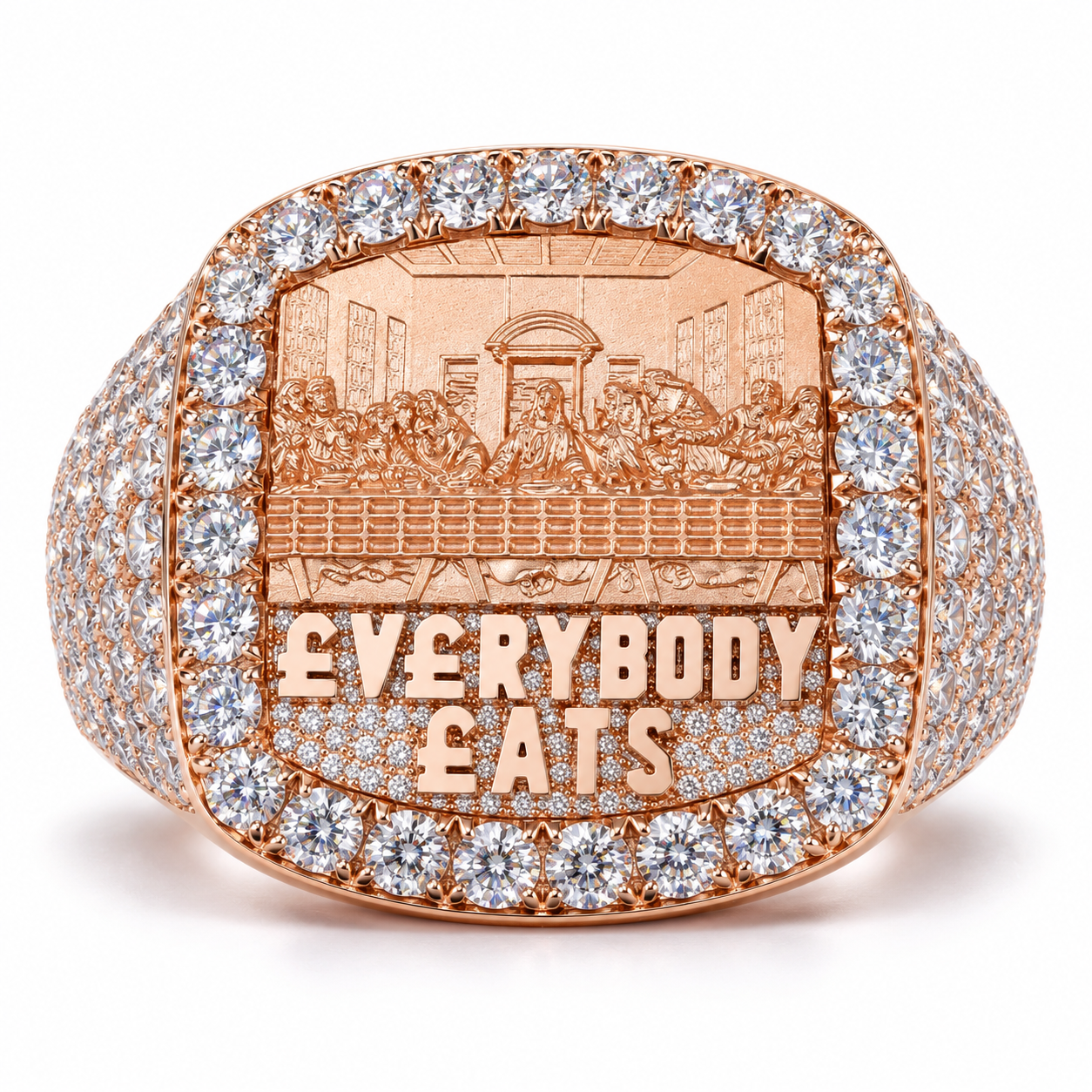 Everybody Eats Last Supper Iced Out Hip Hop Statement Ring