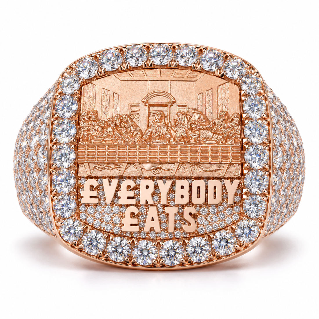 Everybody Eats Last Supper Iced Out Hip Hop Statement Ring