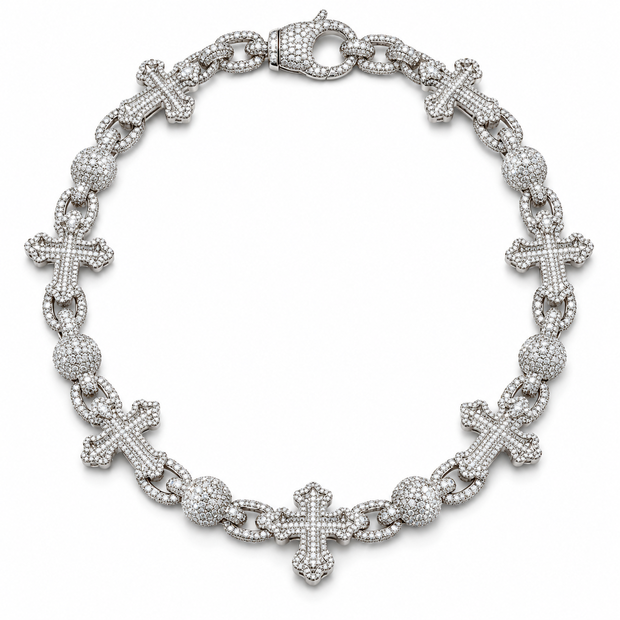 Custom Iced Out Cross & Bead Link Chain Necklace