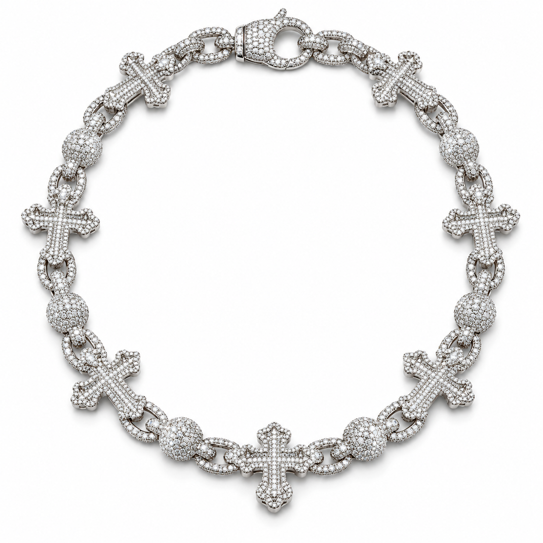 Custom Iced Out Cross & Bead Link Chain Necklace
