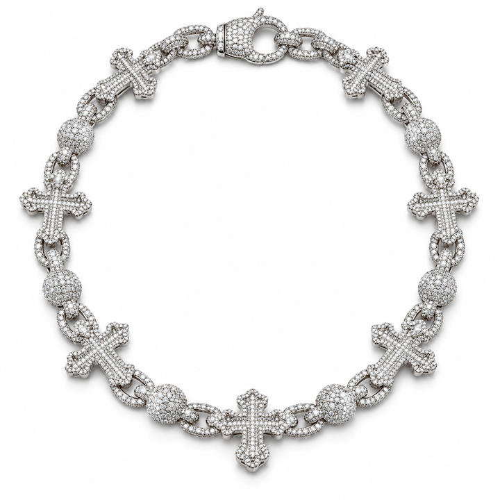 Custom Iced Out Cross & Bead Link Chain Necklace