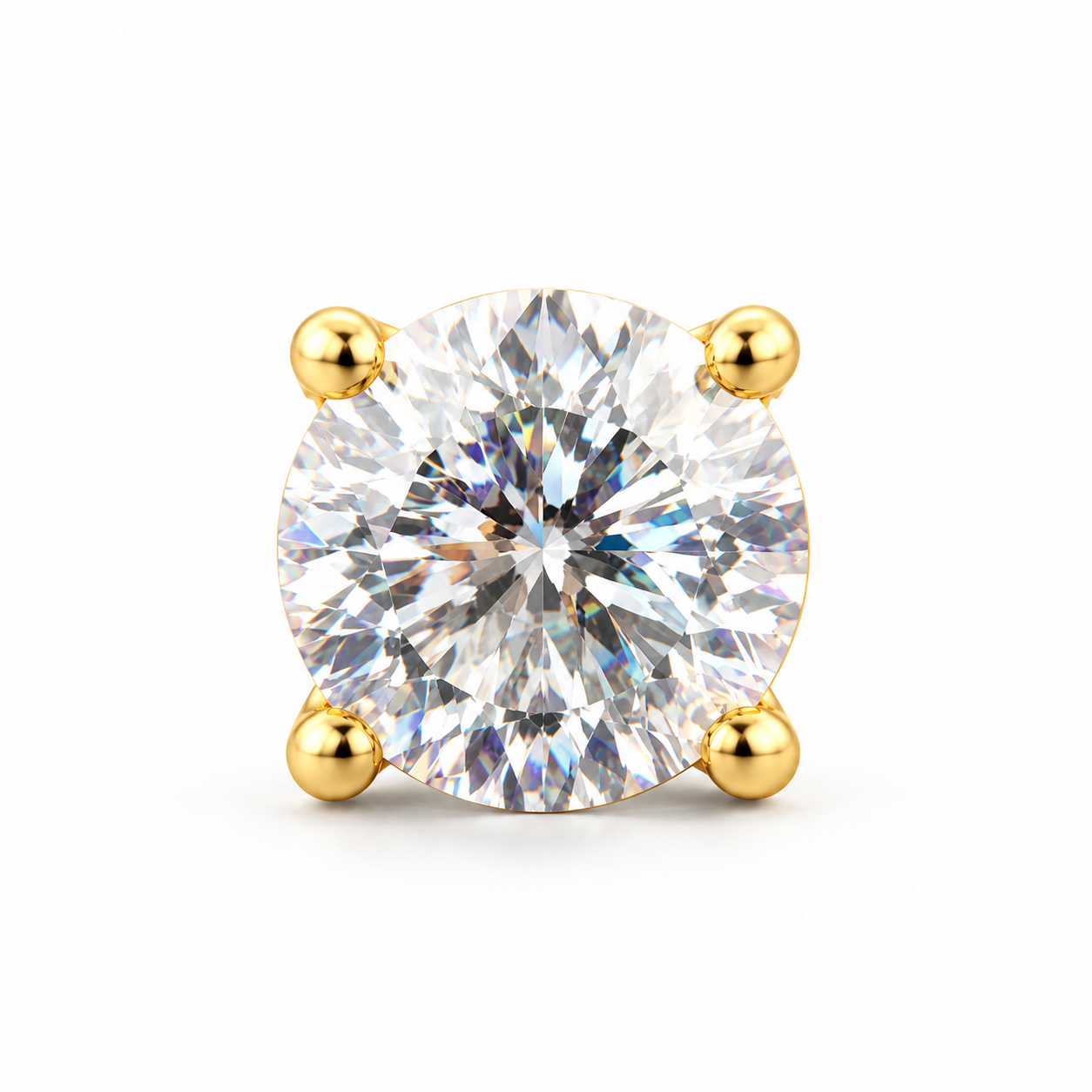 Men’s Round Solitaire Yellow Gold-Tone Four-Prong Stud Earring