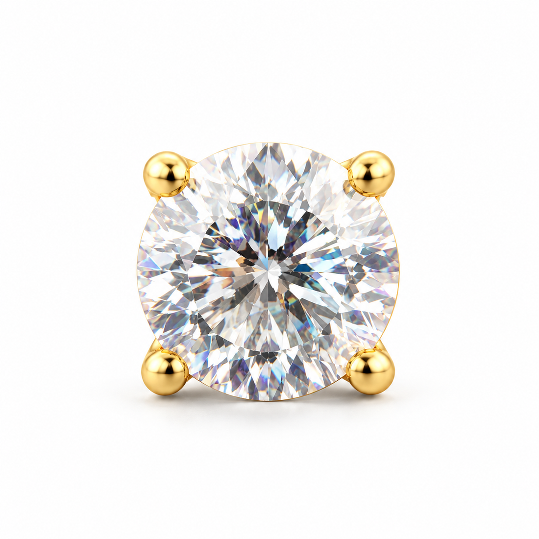 Men’s Round Solitaire Yellow Gold-Tone Four-Prong Stud Earring