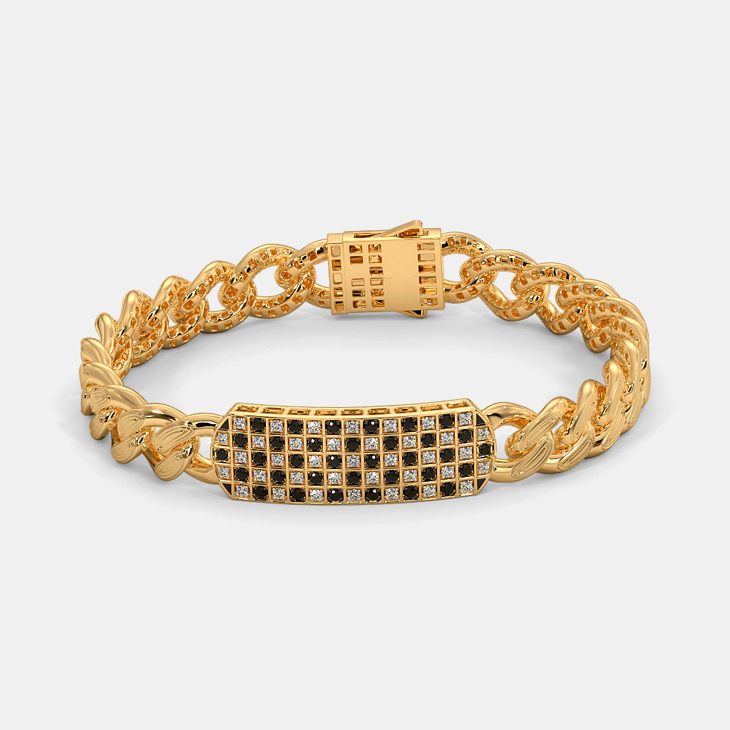 Checkerboard Black and White Diamond Cuban ID Bracelet