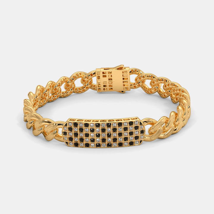 Checkerboard Black and White Diamond Cuban ID Bracelet