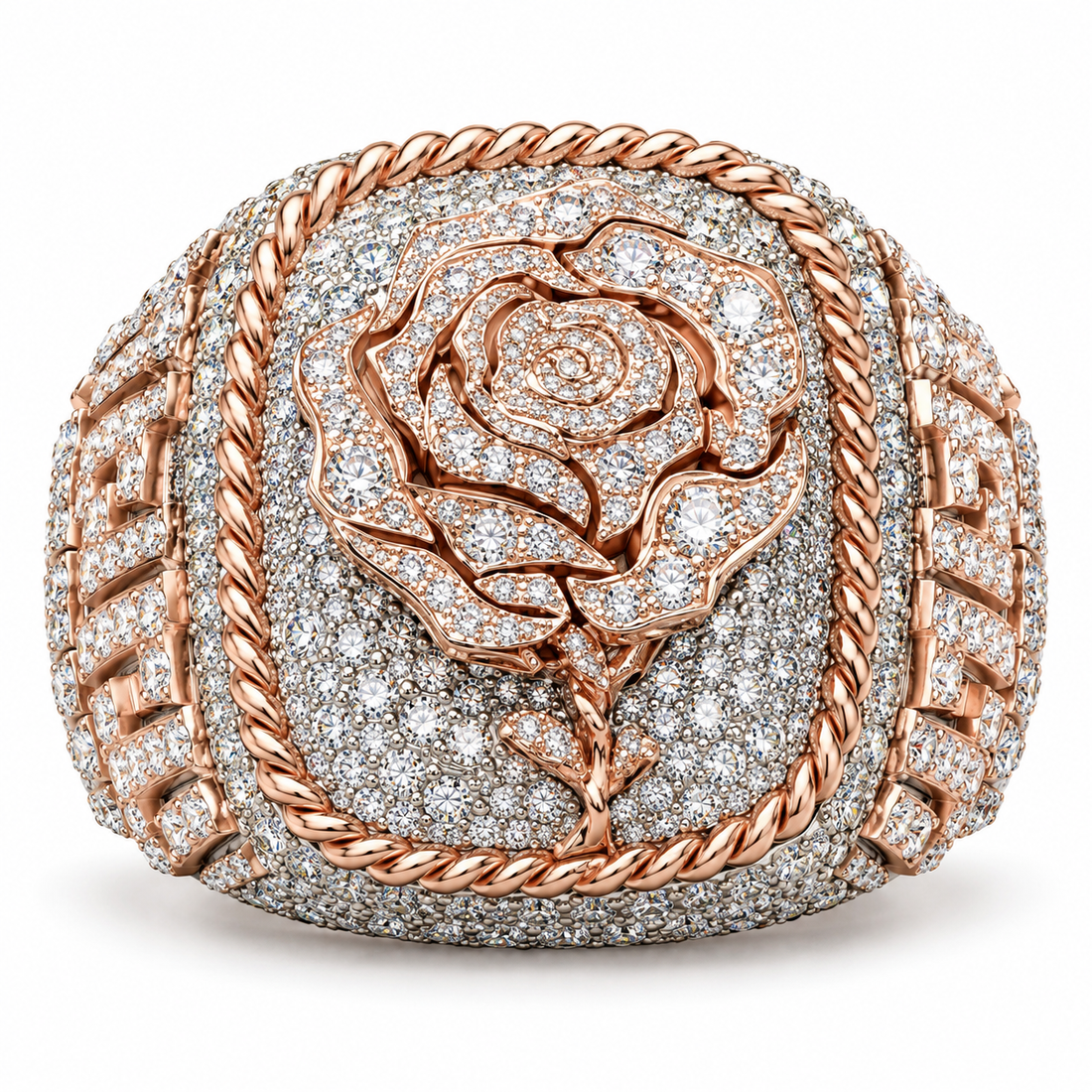 Iced Out Rose Flower Statement Ring | Custom Hip Hop Jewelry