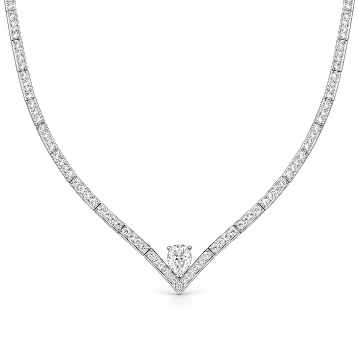 Pear Cut V-Shaped Pavé White Gold Necklace