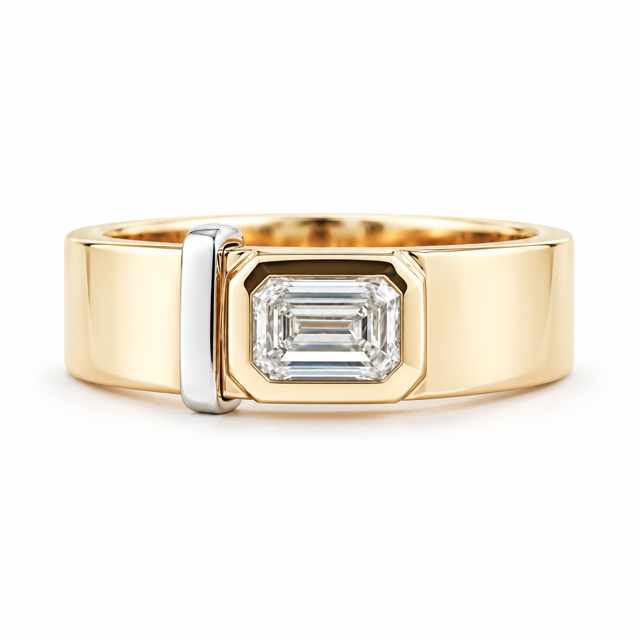 Men’s Emerald-Cut Solitaire Two-Tone Statement Ring