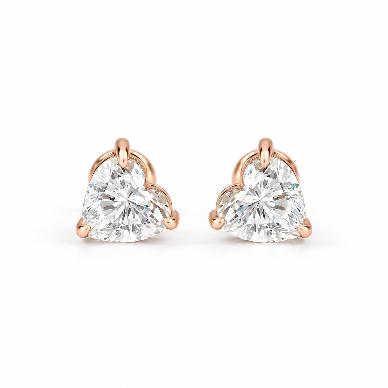 Heart-Shaped Solitaire Stud Earrings in Rose Gold Tone