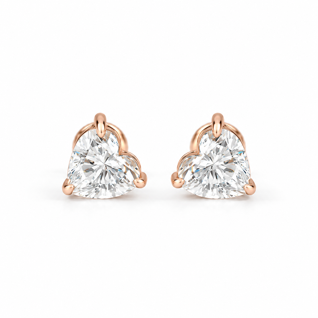 Heart-Shaped Solitaire Stud Earrings in Rose Gold Tone