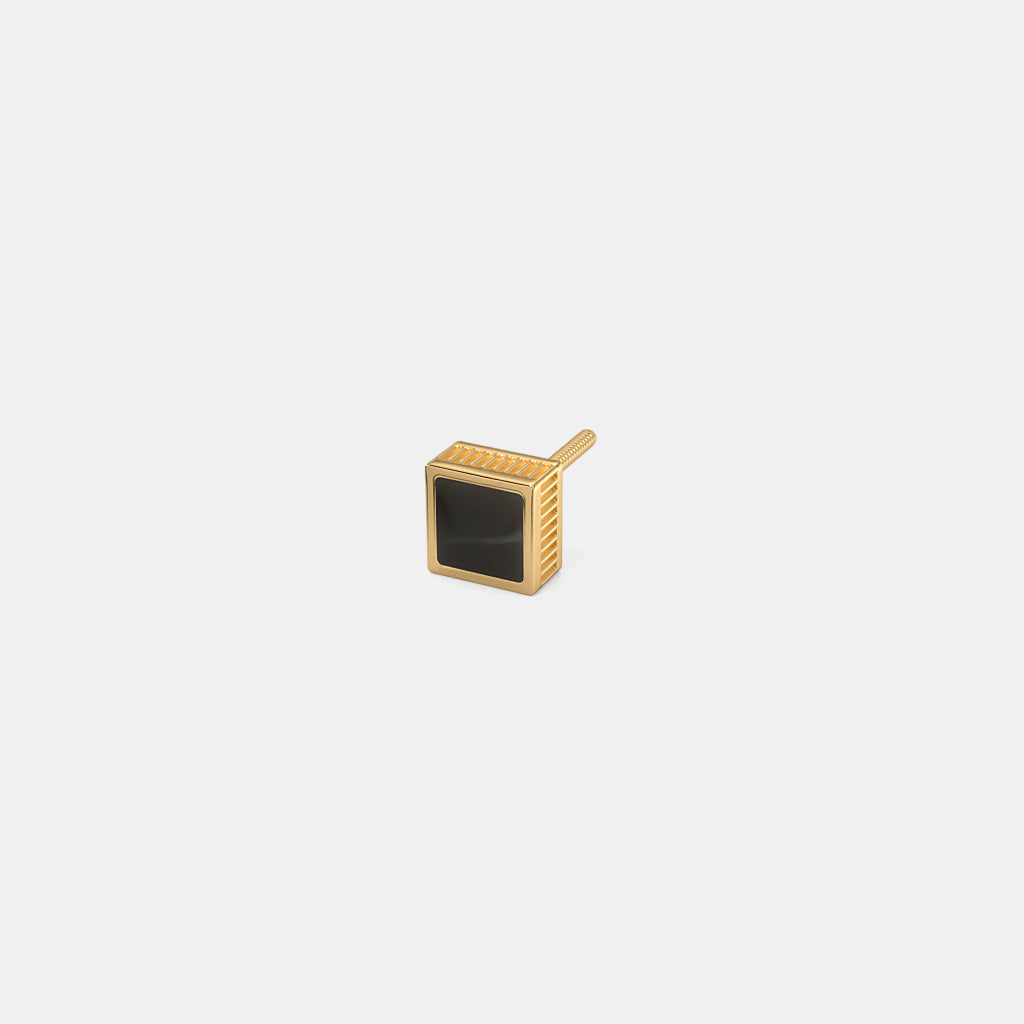 Square Black Onyx Grooved Gold Stud Earring