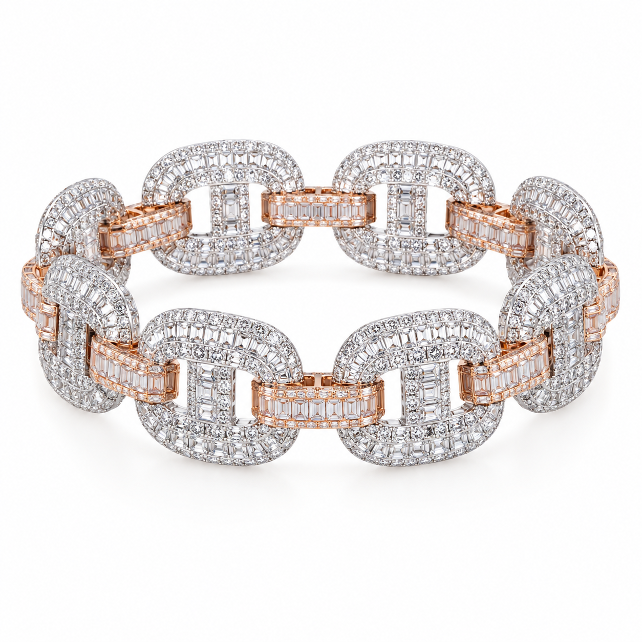 Iced Out Two Tone Geometric Link Bracelet | Custom Hip Hop Jewelry