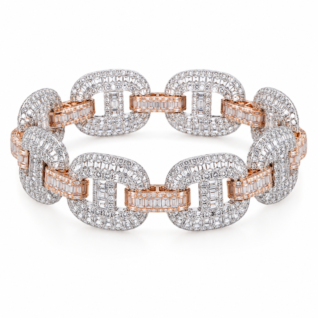 Iced Out Two Tone Geometric Link Bracelet | Custom Hip Hop Jewelry