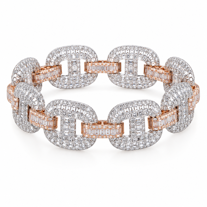 Iced Out Two Tone Geometric Link Bracelet | Custom Hip Hop Jewelry