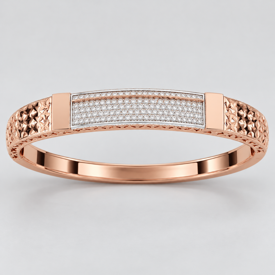 Rose Gold-Tone Pavé Bar Bangle with Faceted Star Pattern