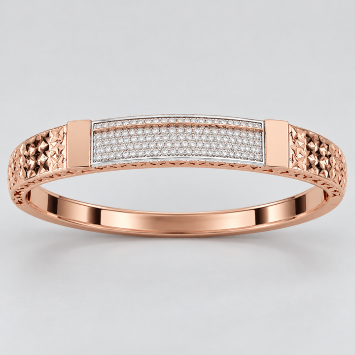 Rose Gold-Tone Pavé Bar Bangle with Faceted Star Pattern
