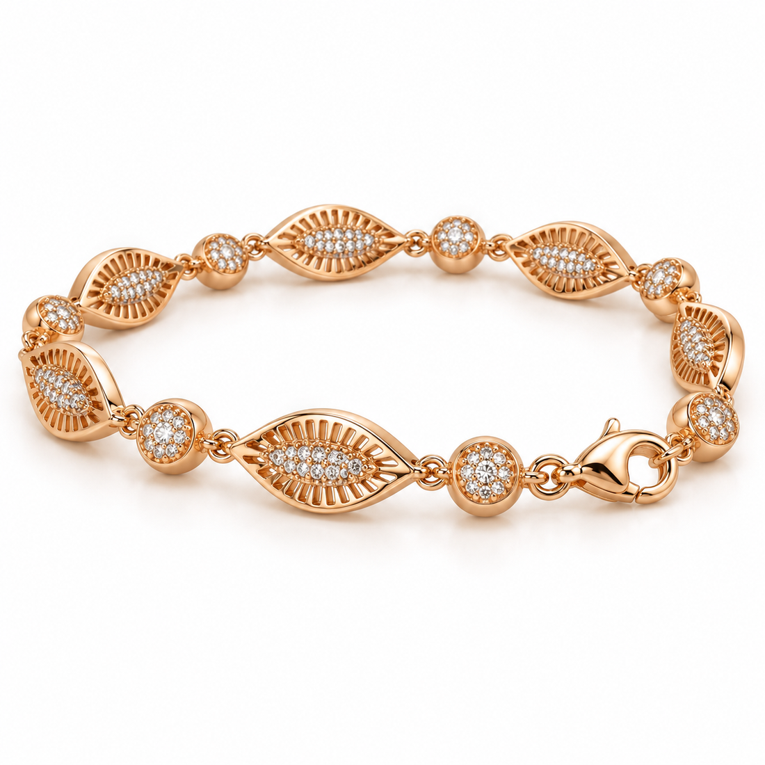 Rose Gold-Tone Openwork Leaf & Round Cluster Link Bracelet