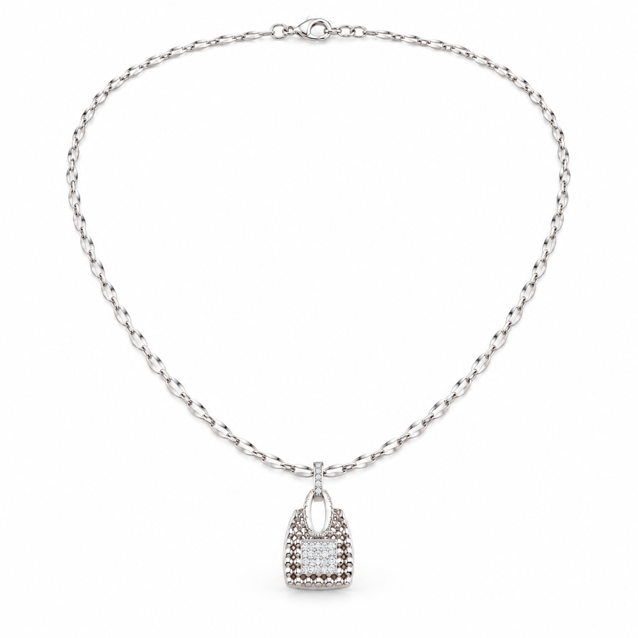 Pavé Handbag Charm White Gold Pendant Necklace