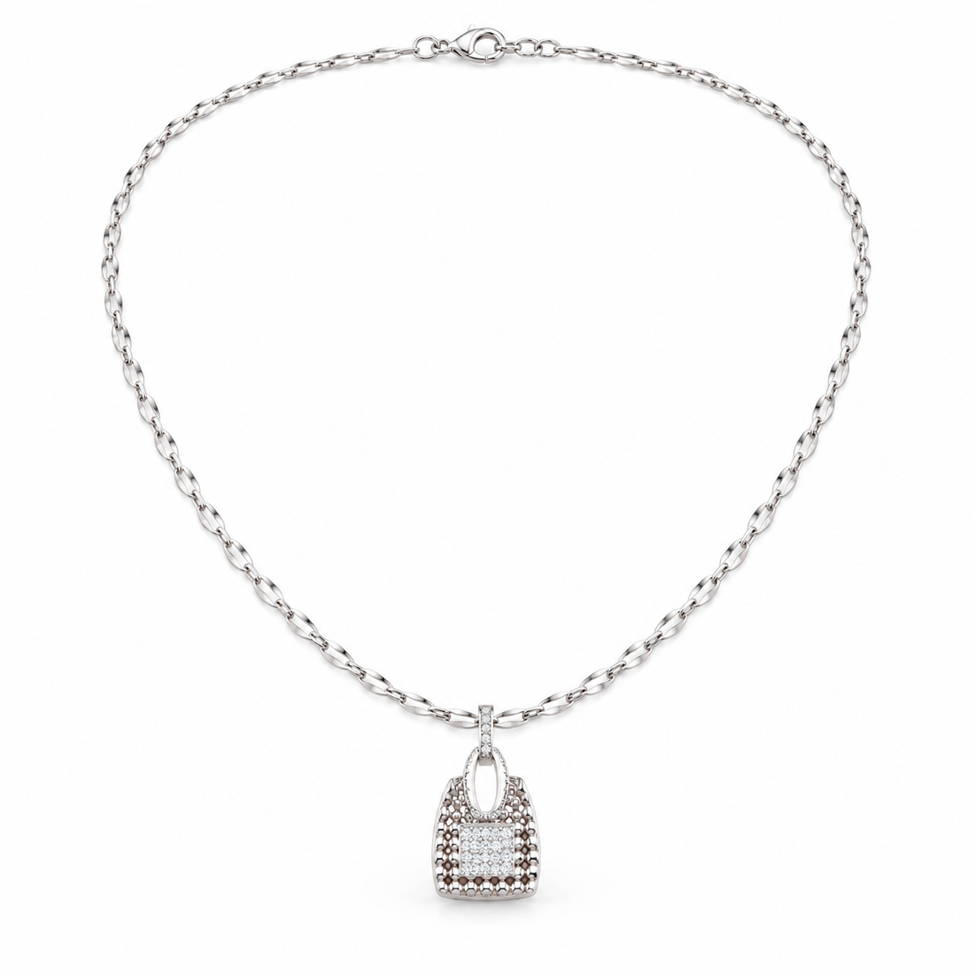 Pavé Handbag Charm White Gold Pendant Necklace