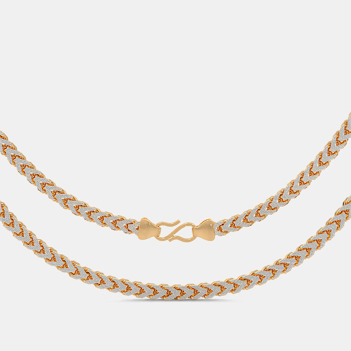 Two-Tone Textured Herringbone Weave Gold Chain