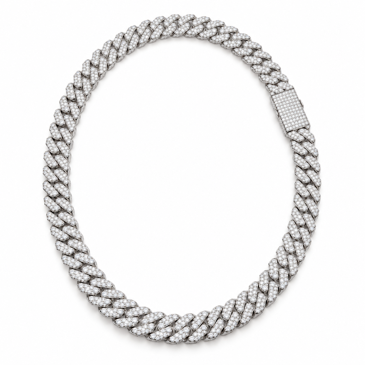 iced Out Miami Cuban Link White Gold-Tone Chain – Custom Hip Hop Necklace