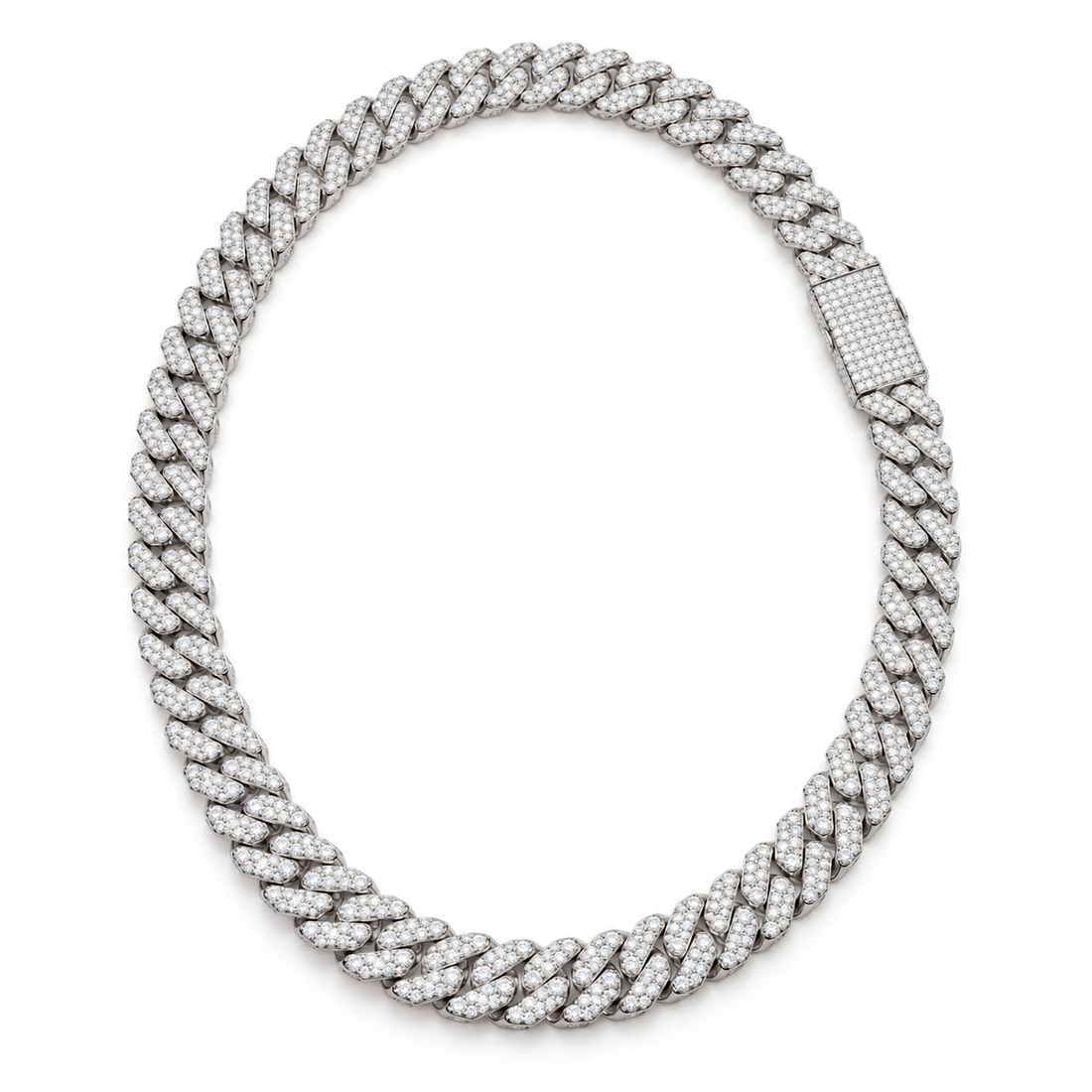 iced Out Miami Cuban Link White Gold-Tone Chain – Custom Hip Hop Necklace
