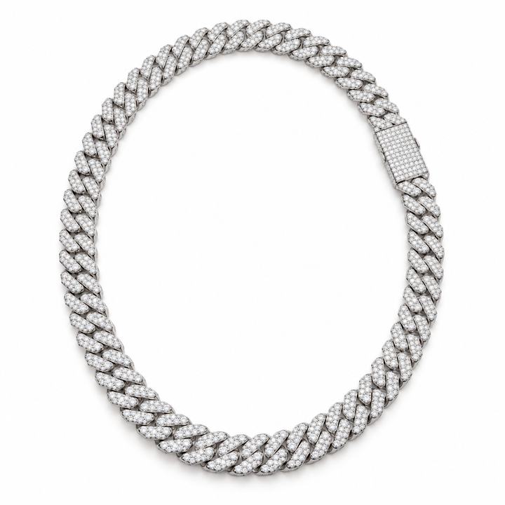 iced Out Miami Cuban Link White Gold-Tone Chain – Custom Hip Hop Necklace