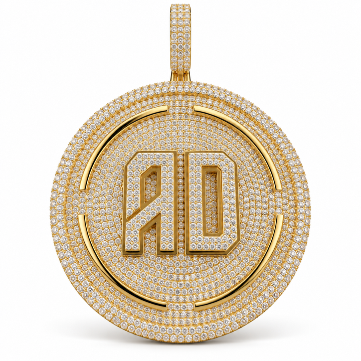 Custom AD Initial Round Medallion Pendant – Iced Out Gold Tone Hip Hop Jewelry