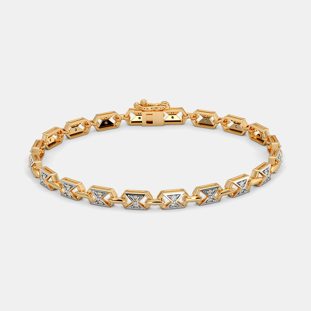 Geometric X-Link Diamond Two-Tone Gold Bracelet