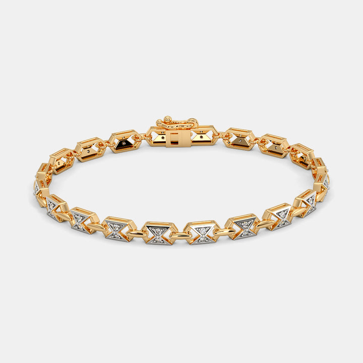 Geometric X-Link Diamond Two-Tone Gold Bracelet