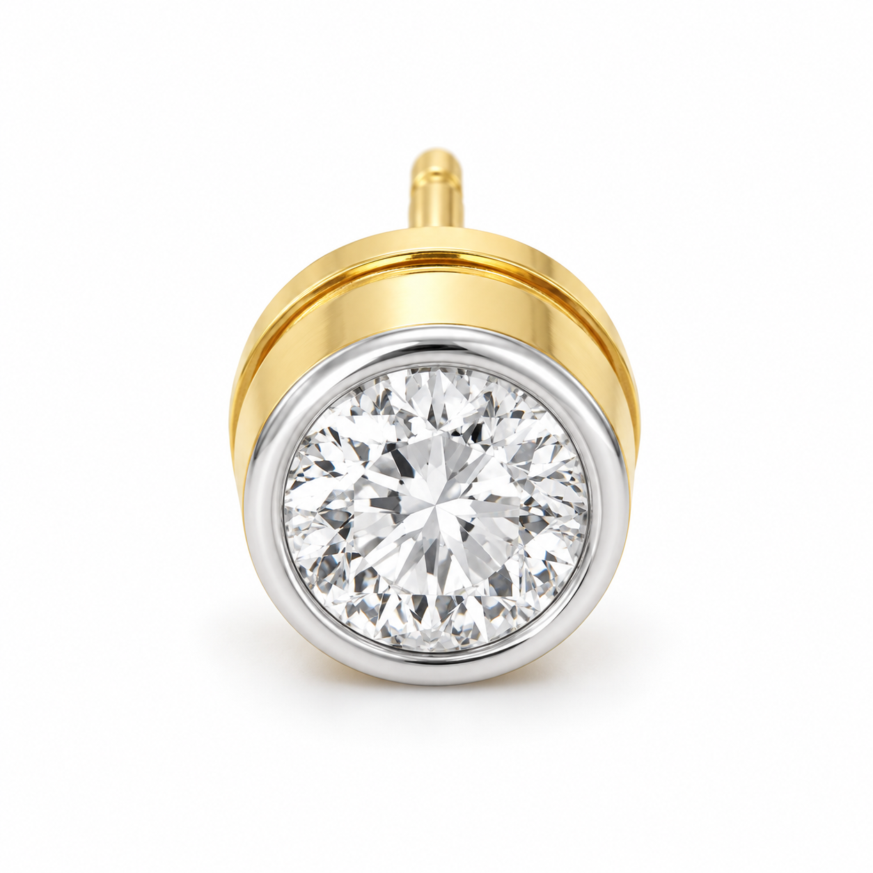Men’s Round Solitaire Two-Tone Bezel Stud Earring