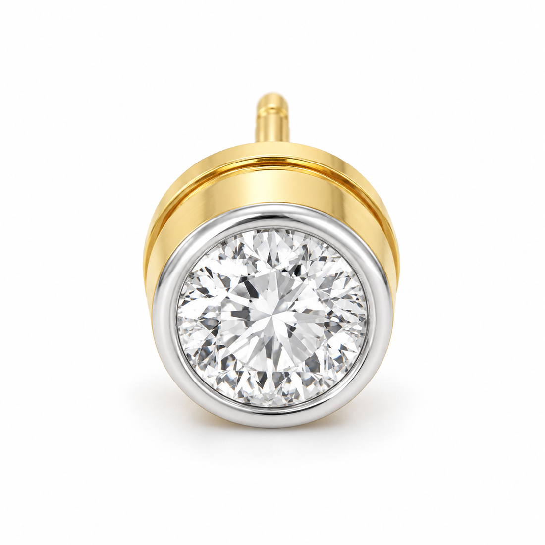 Men’s Round Solitaire Two-Tone Bezel Stud Earring