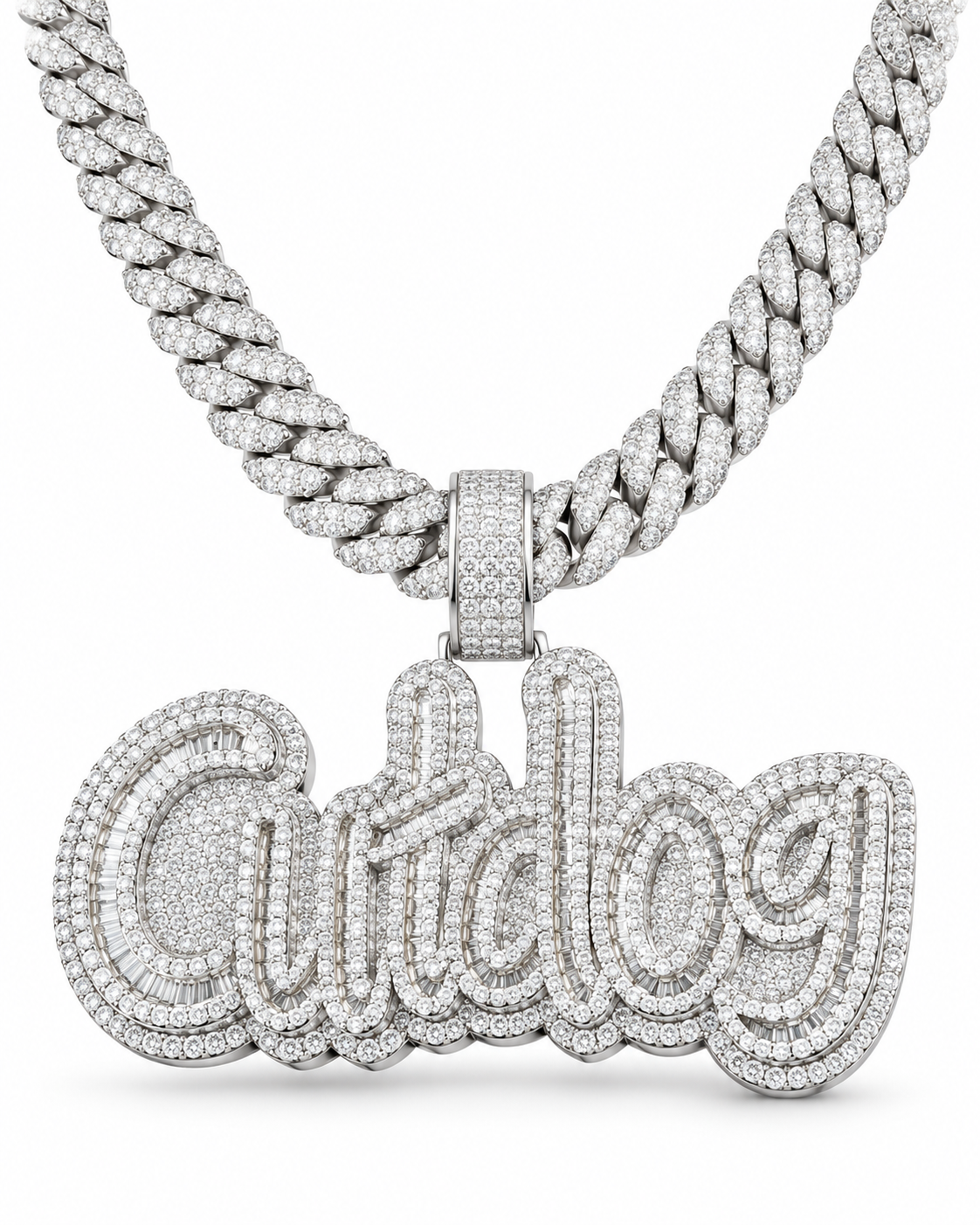 Custom Iced Out Script Name Pendant with Baguette Stones